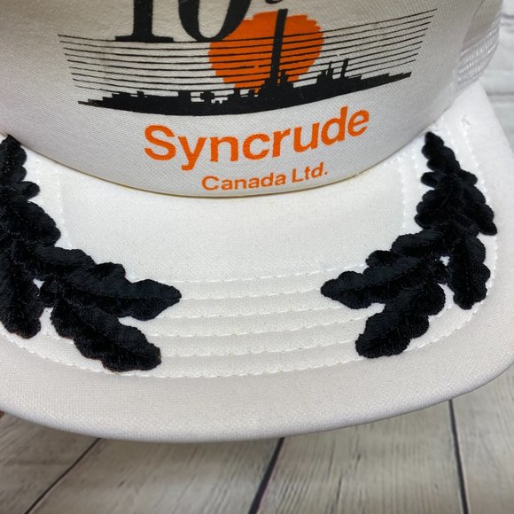Vintage Trucker Oilfield Hat Mesh Cap Leaf White Capping 10 Year Syncrude Canada - Picture 7 of 10